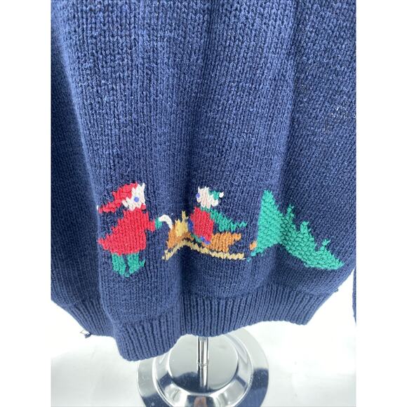 Vintage Robert Scott M Blue Christmas Sweater Crew Neck Sled Tree Wreath - Picture 10 of 12
